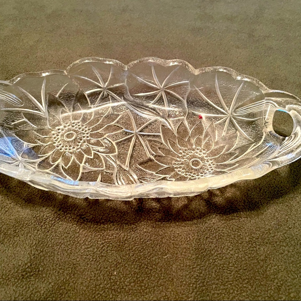 Clear Indiana Relish Pressed Glass Tray With Double Handles